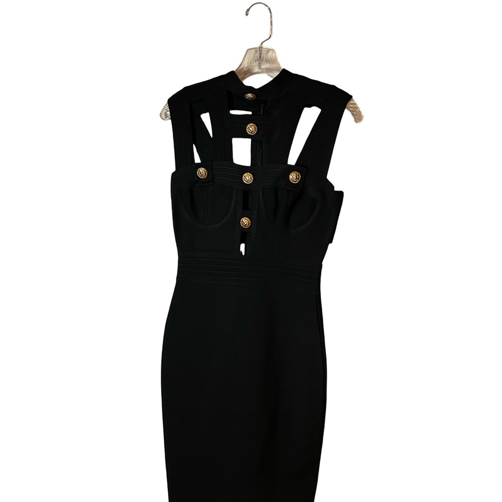BRAND NEW!!! Bodycon Black Cutout Dress with Gold Decorative Buttons